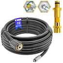 10 Meter schwarzer Rohrreinigungsschlauch für Nilfisk Gerni Quick mit Messingadapter und zwei Reinigungsdüsen.