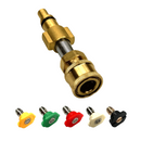 Adapter mit Messing-Steckanschluss und Schnellkupplung über fünf farbigen Sprühdüsen.