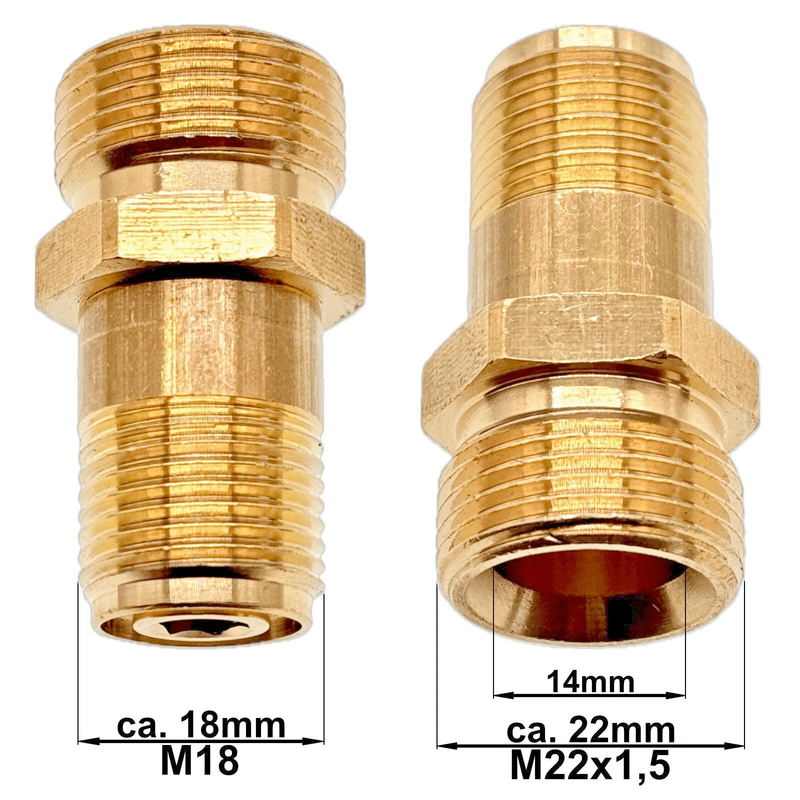 Adapter Gewinde M18 x1,5 AG auf M22 x1,5 AG Hochdruck Verbinder Nippel Kupplung - adapter-gewinde-m18-x1-5-ag-auf-m22-x1-5-ag-hochdruck-verbinder-nippel-kupplung von M&M Smartek®