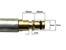 Maßzeichnung eines Messing-Schlauchsteckers mit schwarzem O-Ring und Angaben von 3, 9, 10 und 12 mm.