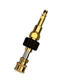 Langer Messingadapter diagonal mit schmalem Steckanschluss, schwarzer Überwurfmutter und Messing-Schnellkupplung.