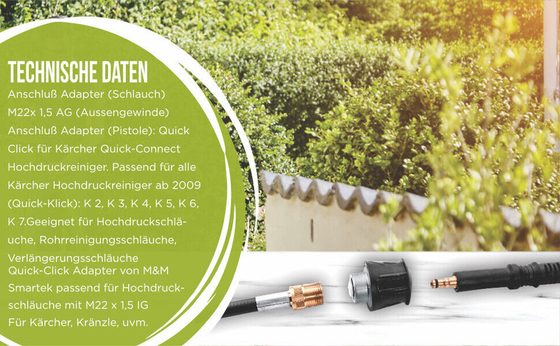 Adapter für Kärcher Kränzle Workzone mit M22 x 1,5 Quick Connect ver. Längen