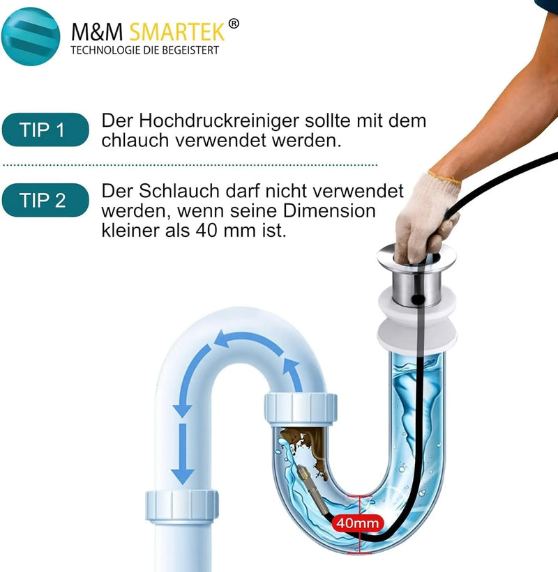 50m Rohrreinigungsschlauch 200bar 5-teilig für Kärcher Kränzle HD HDS inkl. Kupplung + 3x Düse