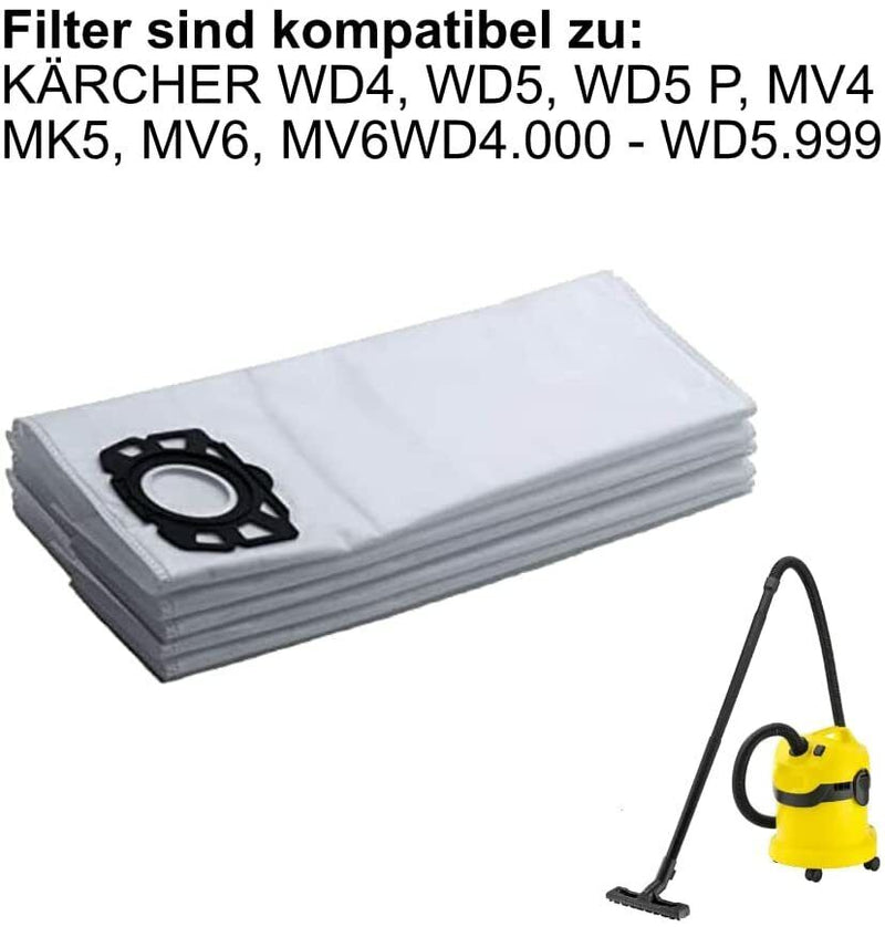 10x Vliesfilterbeutel für Kärcher WD4 WD5 WD6 P Premium 6.100 KWD4/5/6 SE 5.100