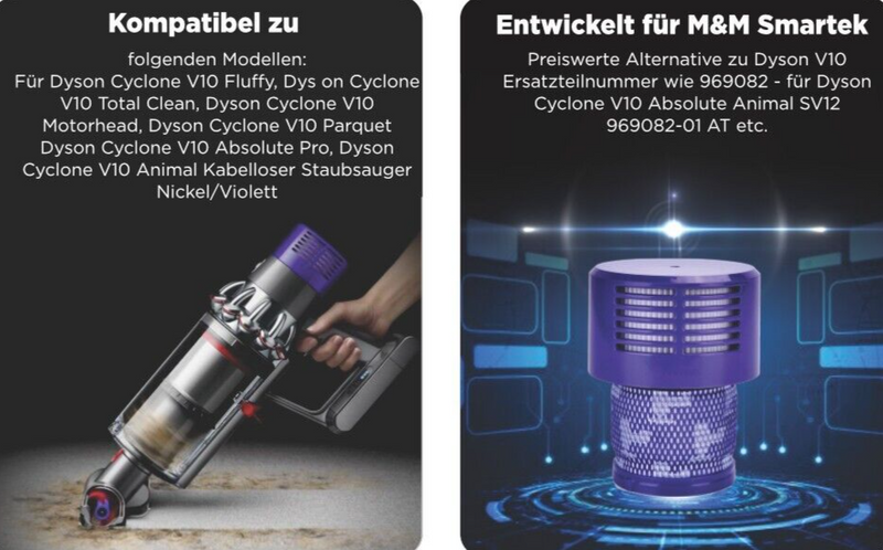 3x HEPA Filter für Dyson V10 Total Clean Cyclone Absolute Animal SV12 969082-01