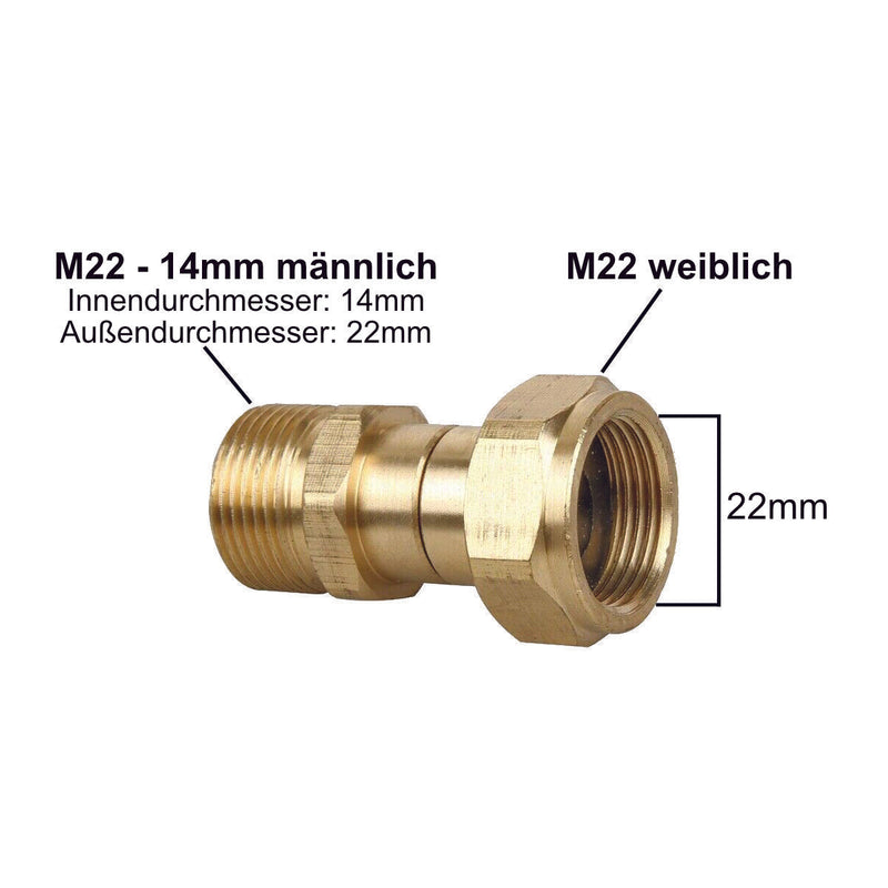 Adapter M22 AG (14 oder 15mm) auf M22 IG Adapter für Hochdruckreiniger drehbar