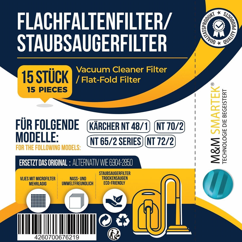 15 Staubsaugerbeutel für Kärcher Beutel Filter Vlies  NT 48/1 NT 65/2 wie 6.904-285.0